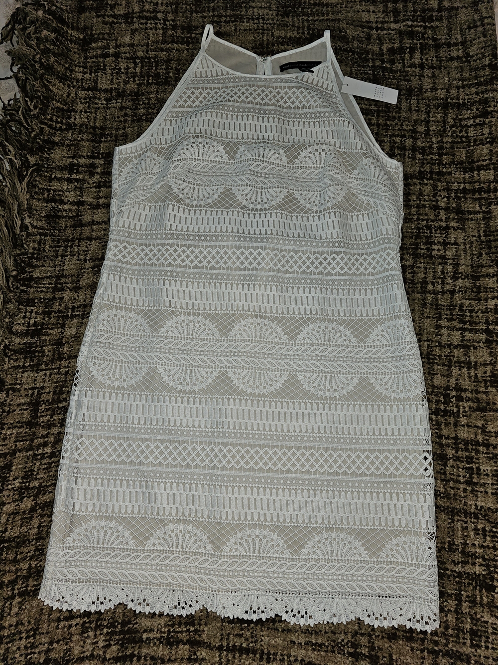 White House Black Market White/Cream Lace Style Halter Sheath Dress
